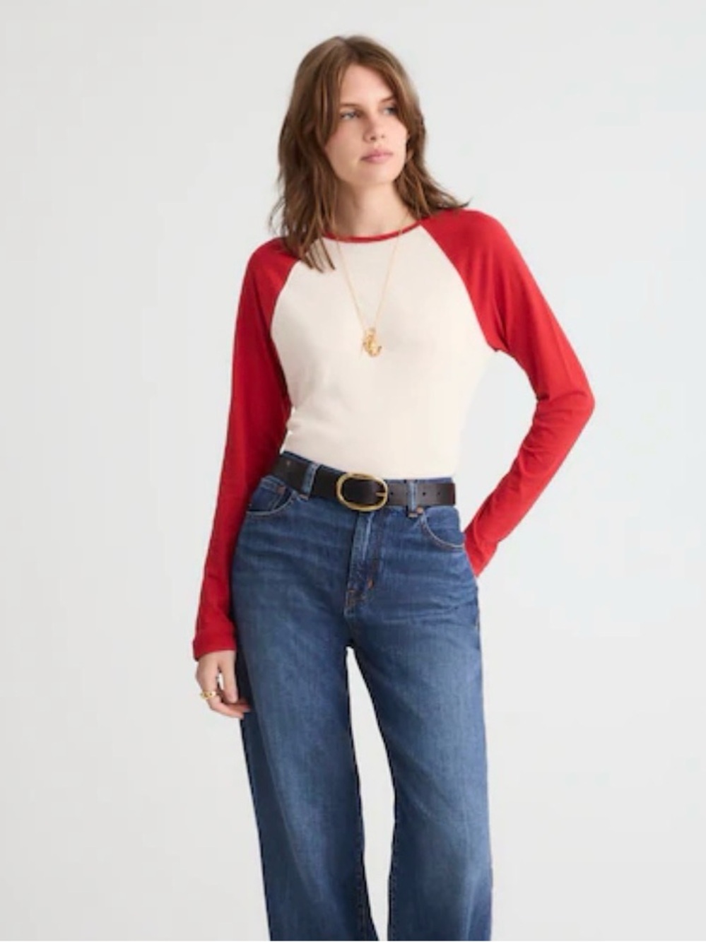 Madewell Red Sleeve Raglan Long Sleeve Tee